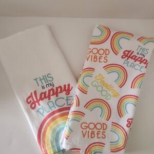 100% Cotton Happy Place, Good Vibes, Rainbows Tea Towels Never Used